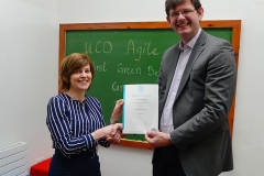 UCD Agile presentation of Green Belt QQI certificate from SQT by UCD Registrar Professor Mark Rogers to Marian O'Connor