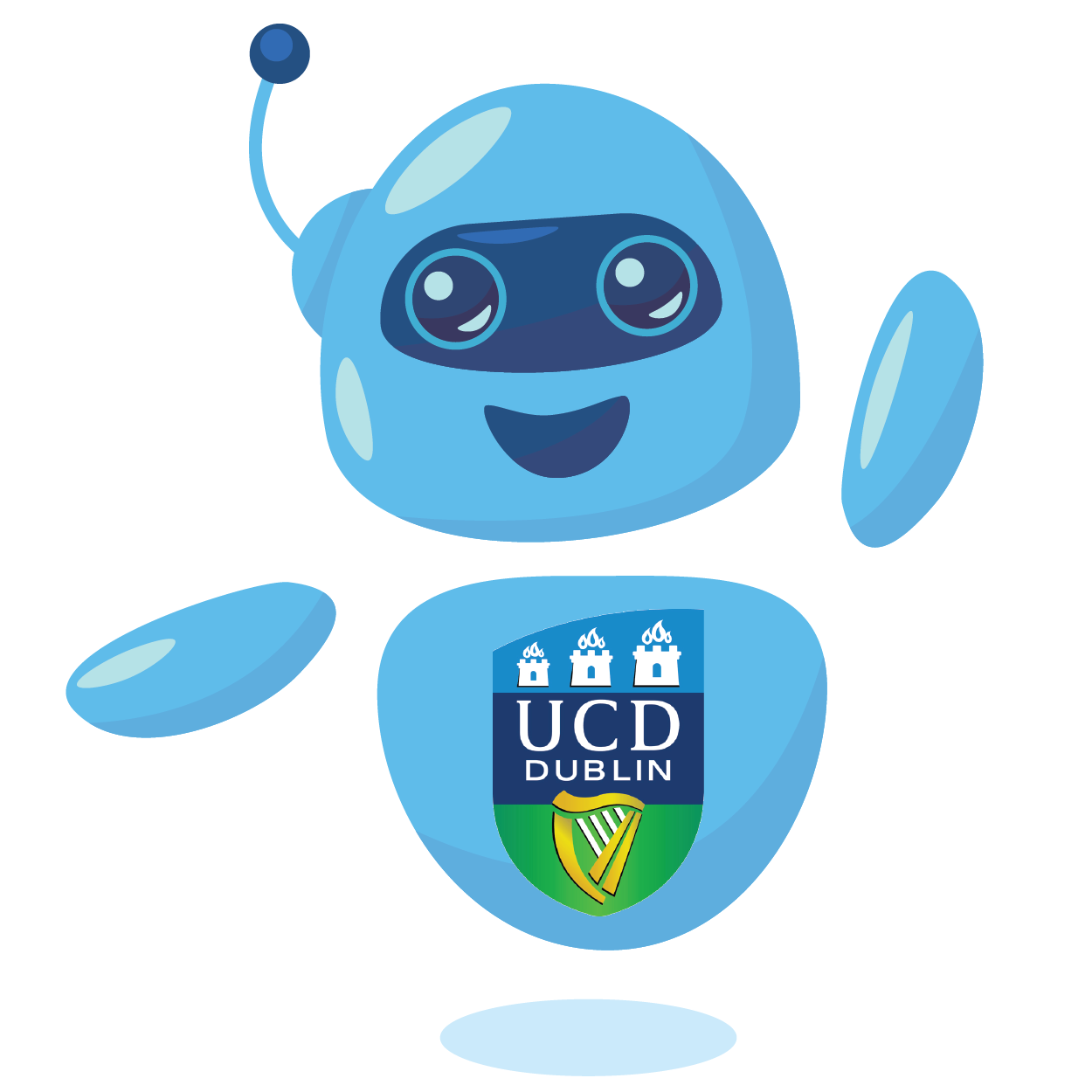 A cartoon image of UCD Globals chatbot Global